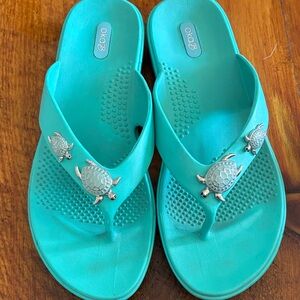 OKA b. Turquoise Sandals with Silver Turtle Accents